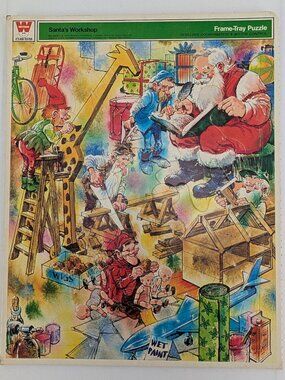 Vintage Whitman Santas Workshop Frame Tray Puzzle 1970 Complete No 4528 Holiday